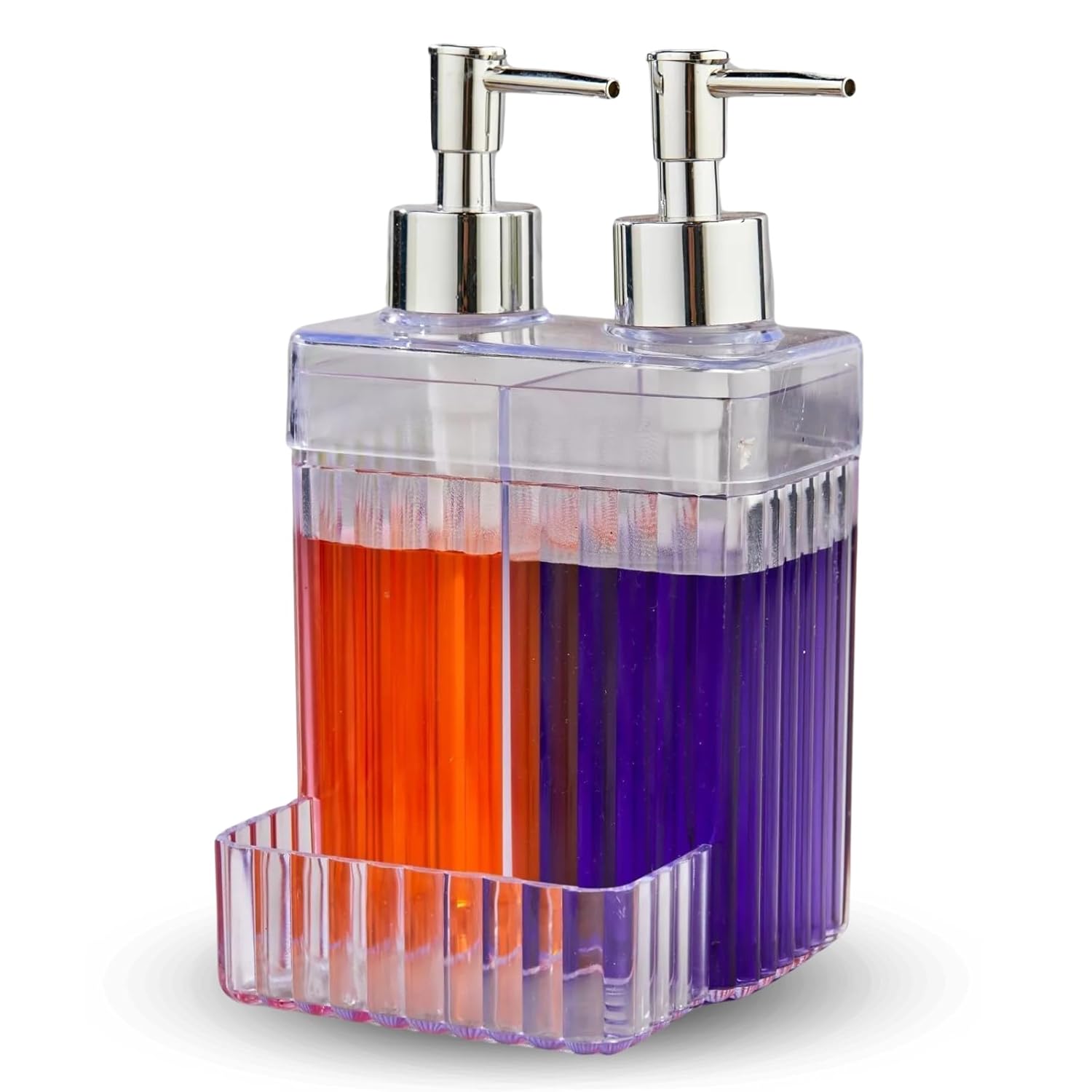 2 Bölmeli Şeffaf Akrilik Sabunluk ve Deterjanlık – Sünger Hazneli, Mutfak ve Banyo İçin Pratik Şeffaf Plastik Sabunluk Dispenseri, Dayanıklı ve Kullanışlı Tasarım