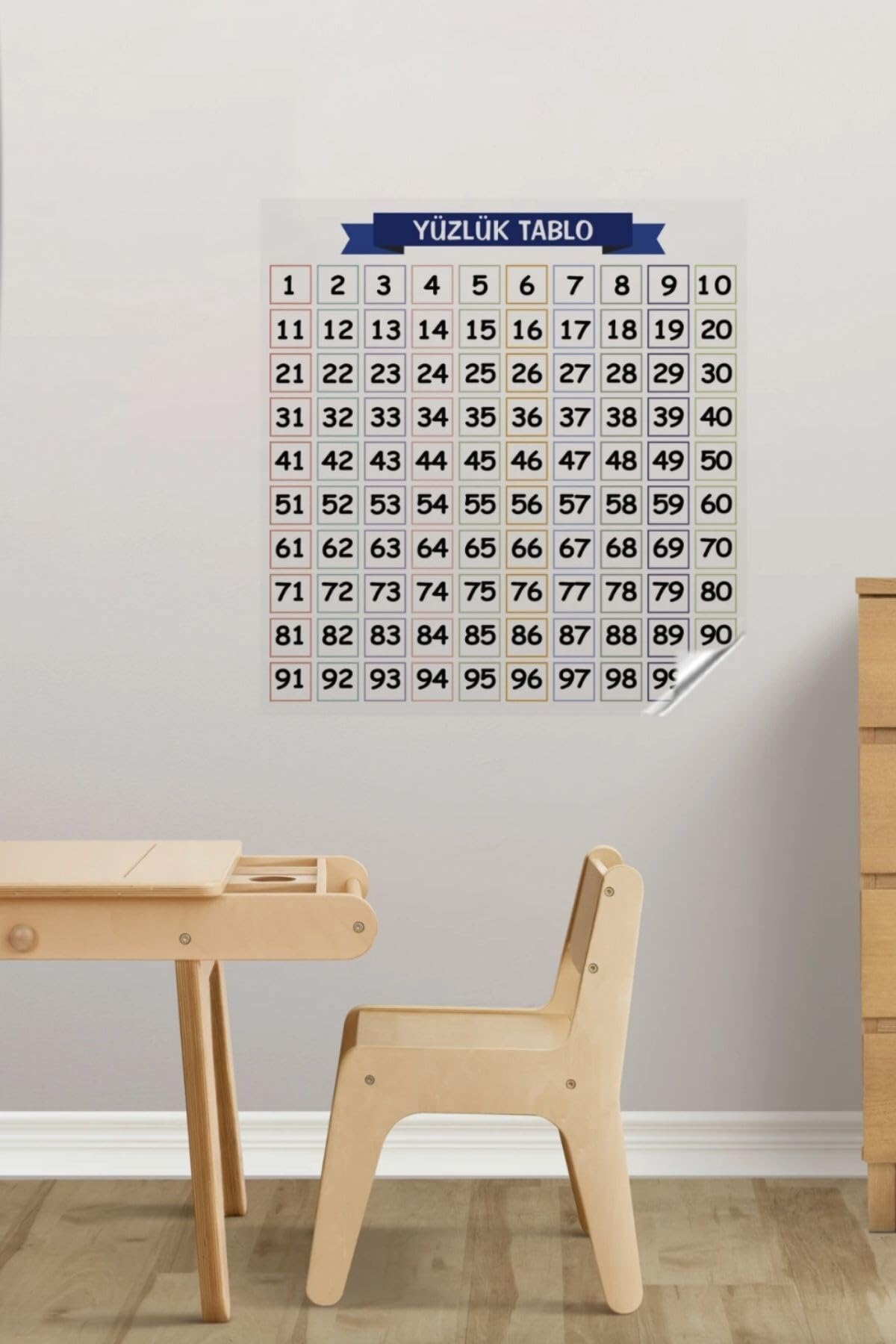 BUFFER® Matematik Öğreten Yüzlük Tablo Duvarda İz Bırakmaz Akıllı Kağıt Yapışkansız Statik 60x60 cm