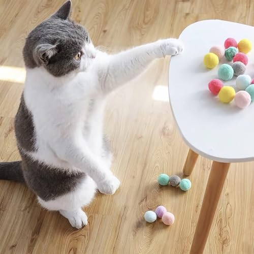 AEE® 50 Adet Peluş Kedi Topu 3 cm – Renkli Yumuşak Kedi Oyuncağı Seti, Kedi Oyun Topu, Kedi Oyun Tabancası Yedek Top, Hafif Oyuncak Top