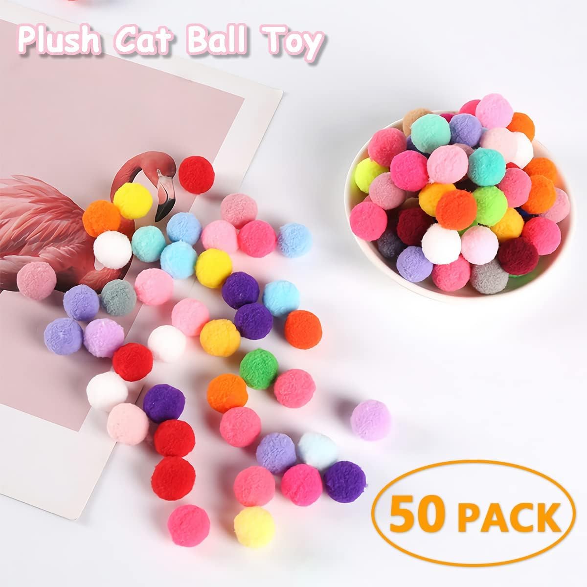AEE® 50 Adet Peluş Kedi Topu 3 cm – Renkli Yumuşak Kedi Oyuncağı Seti, Kedi Oyun Topu, Kedi Oyun Tabancası Yedek Top, Hafif Oyuncak Top