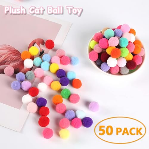 AEE® 50 Adet Peluş Kedi Topu 3 cm – Renkli Yumuşak Kedi Oyuncağı Seti, Kedi Oyun Topu, Kedi Oyun Tabancası Yedek Top, Hafif Oyuncak Top