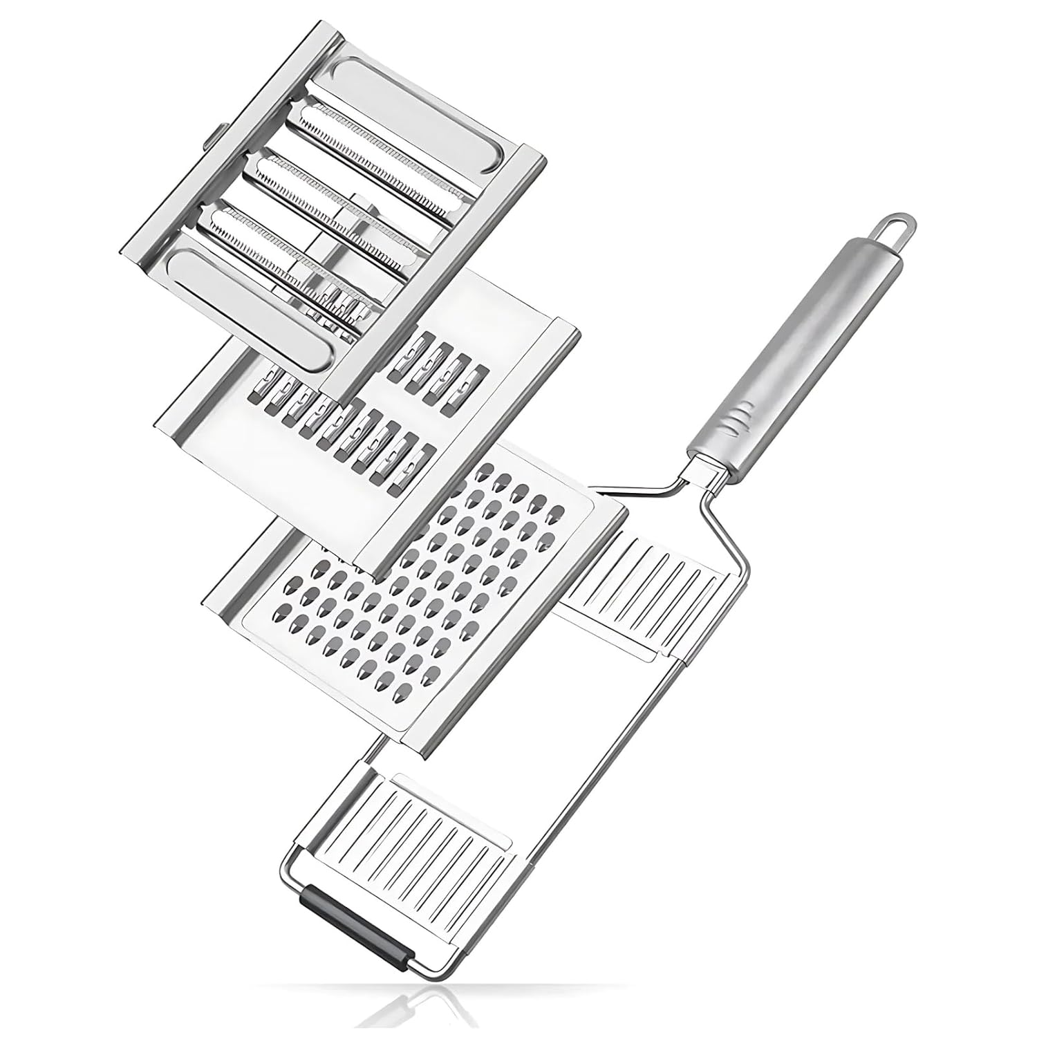 3 Farklı Bıçaklı Paslanmaz Çelik Rende - Çoklu Dilimleyici ve Doğrayıcı, Pratik Tak-Çıkar Özelliği ile Lahana, Patates, Salatalık ve Havuç Sebze Dilimleyici