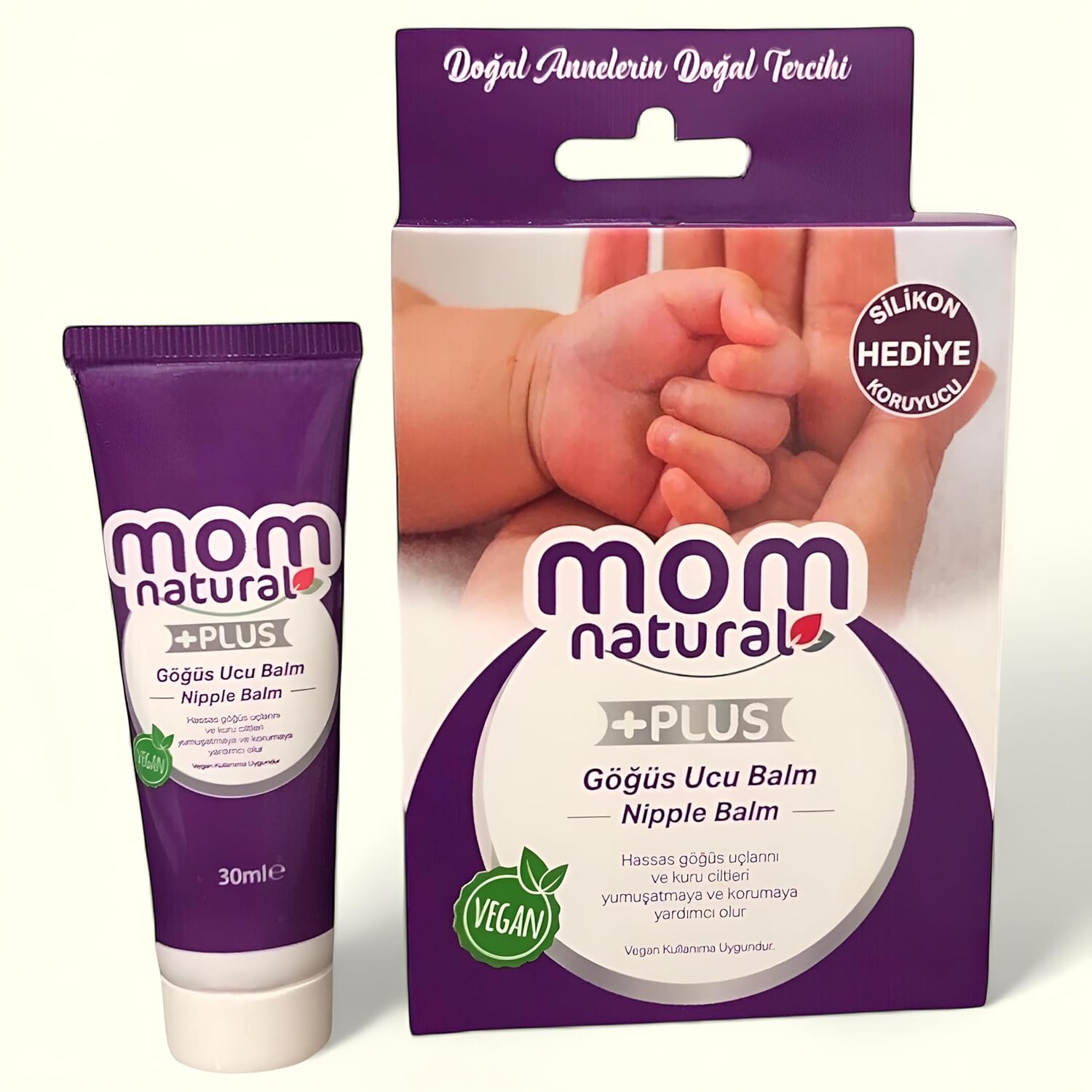 MOM natural +Plus Vegan Göğüs Ucu Balm 30ml - Silikon Koruyucu HEDİYELİ