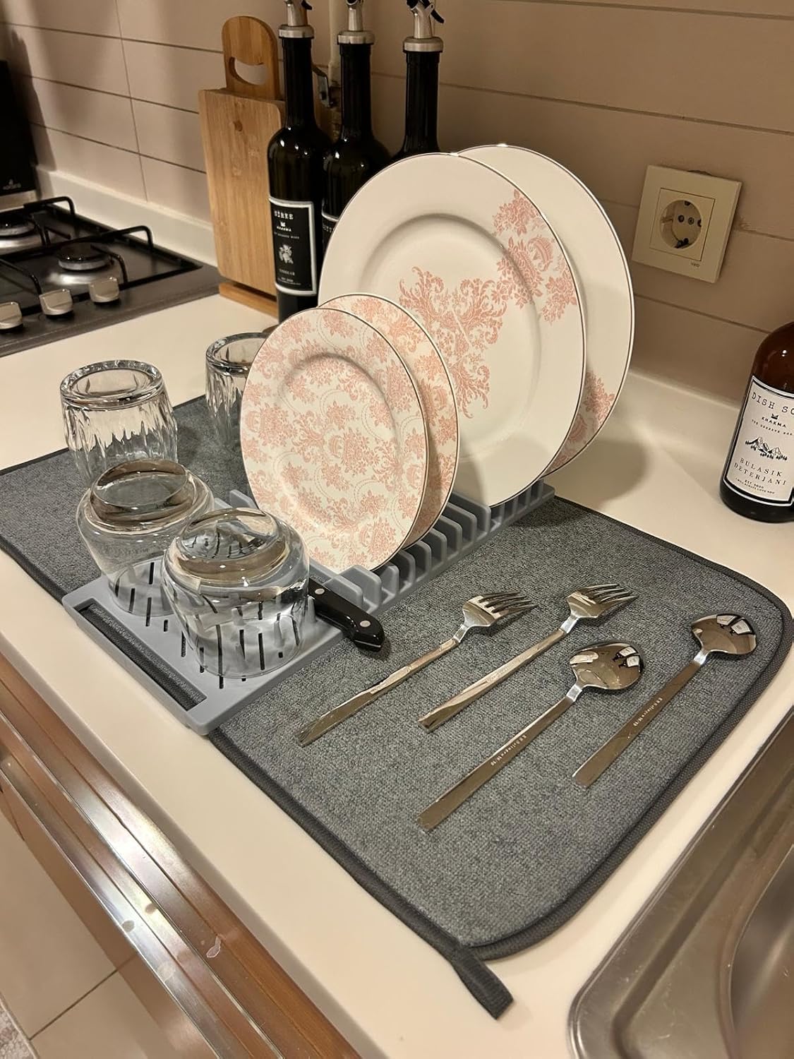 YUNHAN Mutfak Tezgah Mikrofiber Su Emici Bulaşıklık Matlı Bulaşık Dizme Ve Kurutma Matı