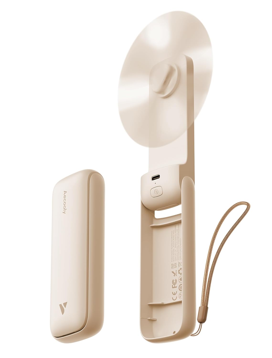 Aecooly İnce Taşınabilir Fan, İnce El Fan, USB Şarj Edilebilir Mini Kişisel [24H Maksimum Soğutma Süresi], Seyahat için Akülü Küçük Katlanabilir Cep, Yaz, Kadınlar, Kızlar için Hediyeler -Bej