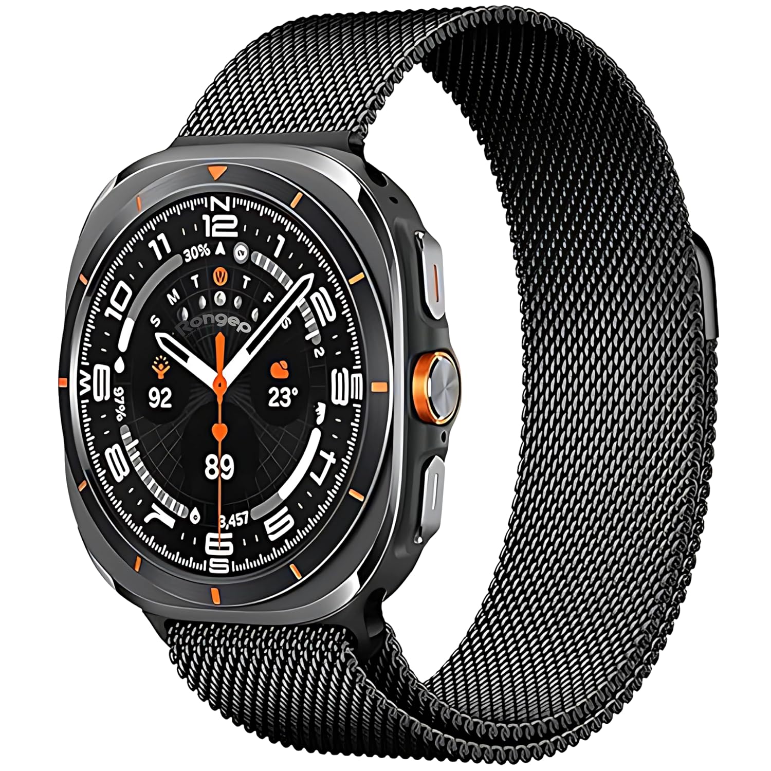 Rongep Samsung ile Uyumlu Galaxy Watch 7 Ultra 47mm İçin Milano Loop Metal Hasırlı Kordon Manyetik Yapılı Hafif Tasarımlı Bileğe Göre Ayarlanabilen Deformasyona Dayanıklı Paslanmaz Kayış (Siyah)
