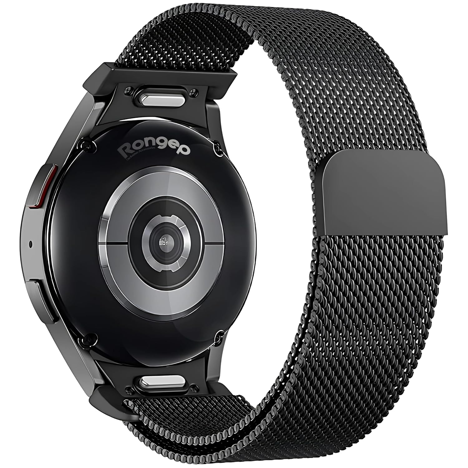 Rongep One Click 20mm Metal Hasır Kordon Samsung ile Uyumlu Galaxy Watch FE/7/6/5/4 Serisi İçin Manyetik Tasarım Kayış (40mm/44mm) Watch 6/4 Classic (47/43/42mm) ve Watch 5 Pro 45mm Uyumlu (Siyah)