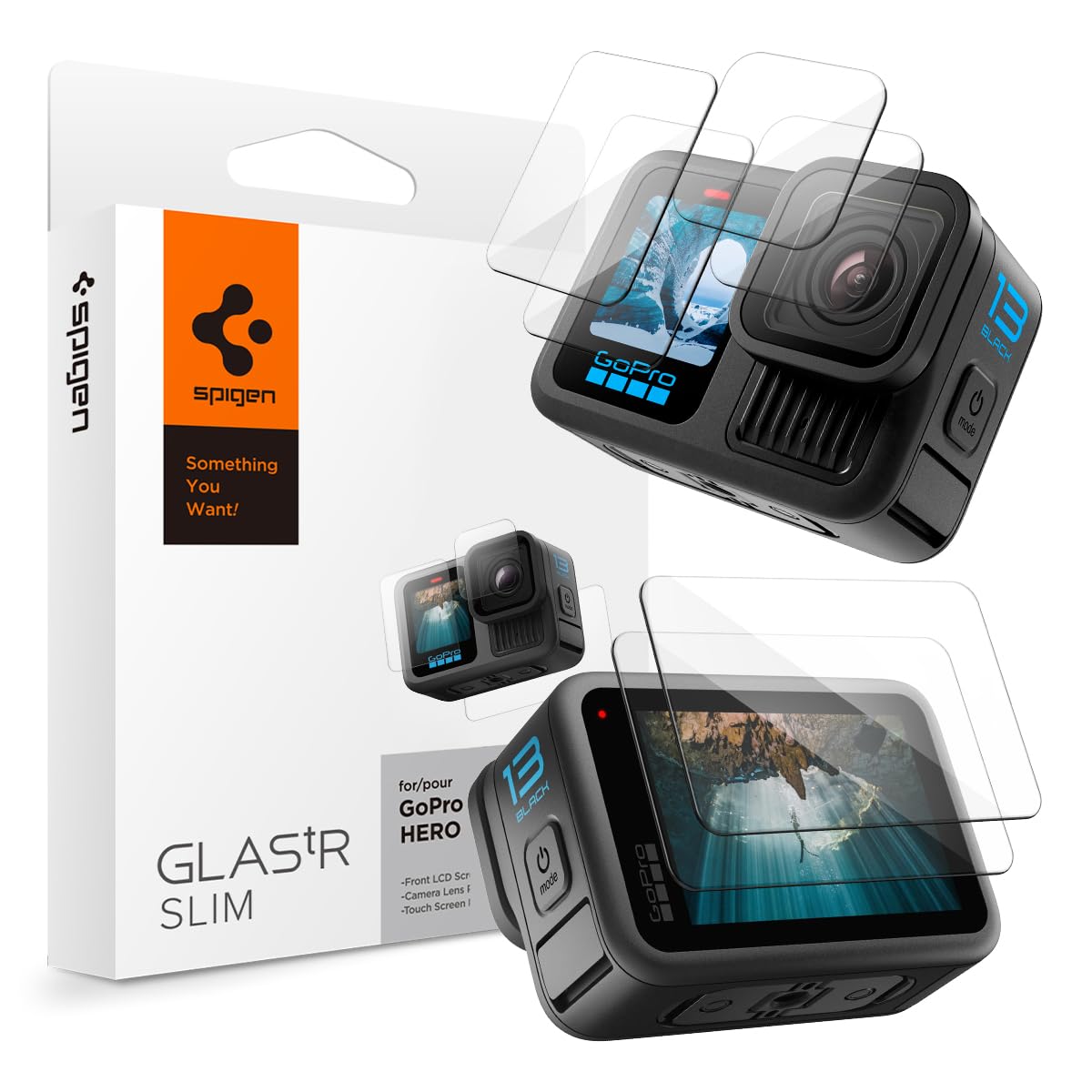 Spigen GoPro Hero 13 ile uyumlu Ön Cam Ekran Koruyucu + Arka Cam Ekran Koruyucu + Kamera Lens Camı Koruyucu GLAS.tR Slim Çoklu Paket (6 Adet) - AGL09189