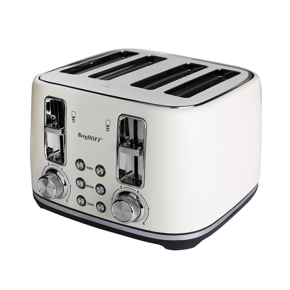 BergHOFF Gem Concept 4 Dilim Ekmek Kızartma Makinesi – 1800 W, Çift Kontrol Paneli | Vanilya Krem