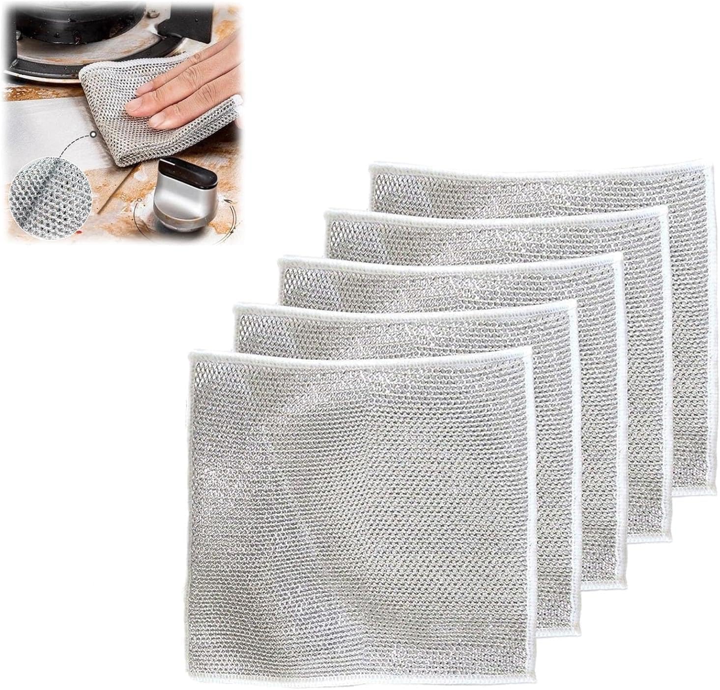 malimoon 2024 5 Adet Inox Tel Bez Bulaşık Bezi - Zor Kir Bezi - Mutfak Banyo Bezi Çift Katlı Taraflı (20x20cm)