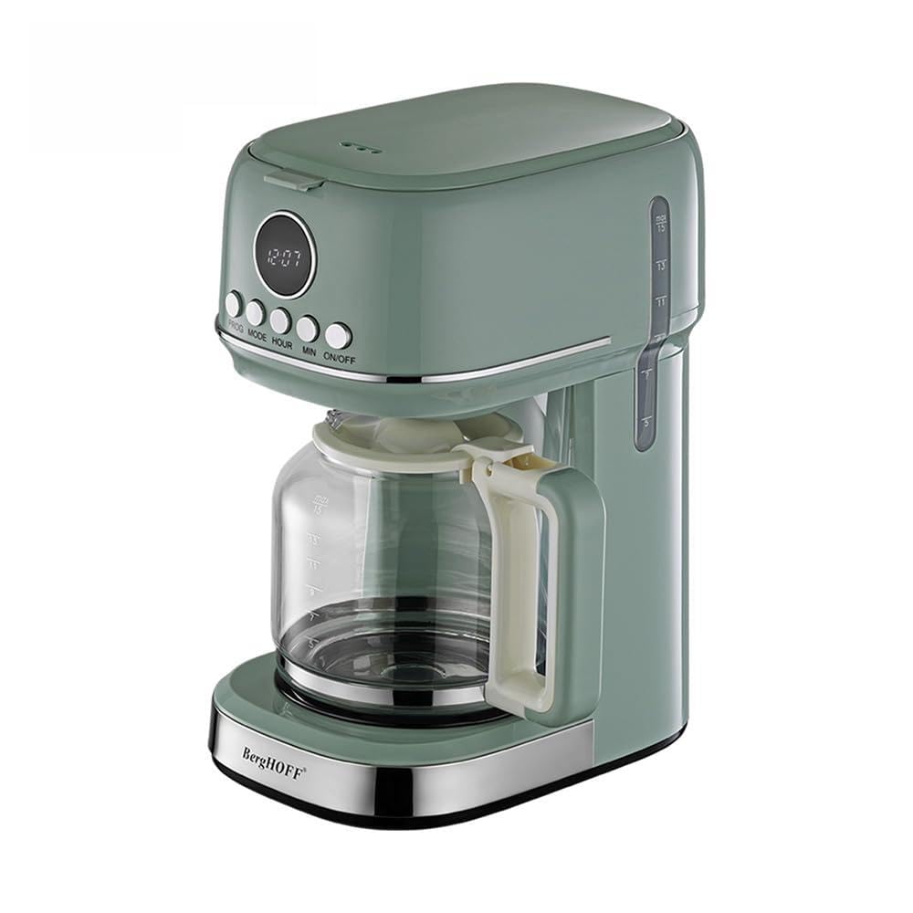 BergHOFF Gem Retro Filtre Kahve Makinesi – 900 W, 1, 5 L Cam Demlik | Mint Yeşil