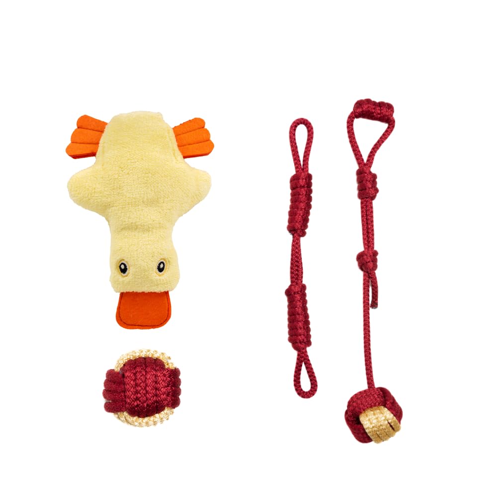 Proud Wave Dörtlü Set Köpek Oyuncağı Sesli Çekiştirmeli Peluş İp Oyuncak Köpek Oyun Topu (KIRMIZI)