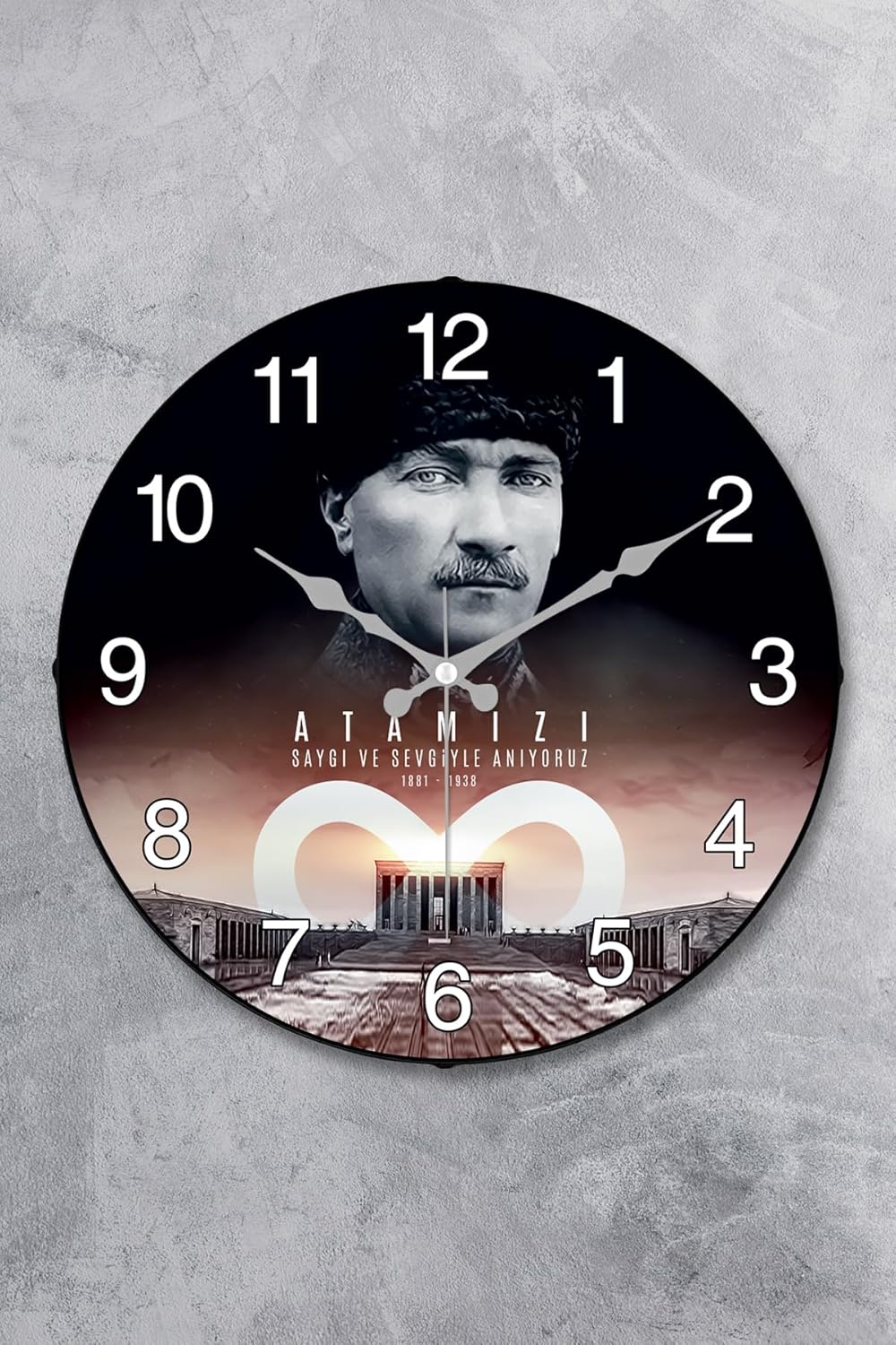 EMORES Atatürk Duvar Saati Akar Saniye Sessiz Mekanizma 36 cm