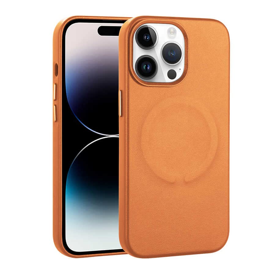 Zore Apple için uyumlu iPhone 14 Pro Kılıf PU Deri M-safe Wireless Şarj Özellikli Zore Derix Kapak Taba