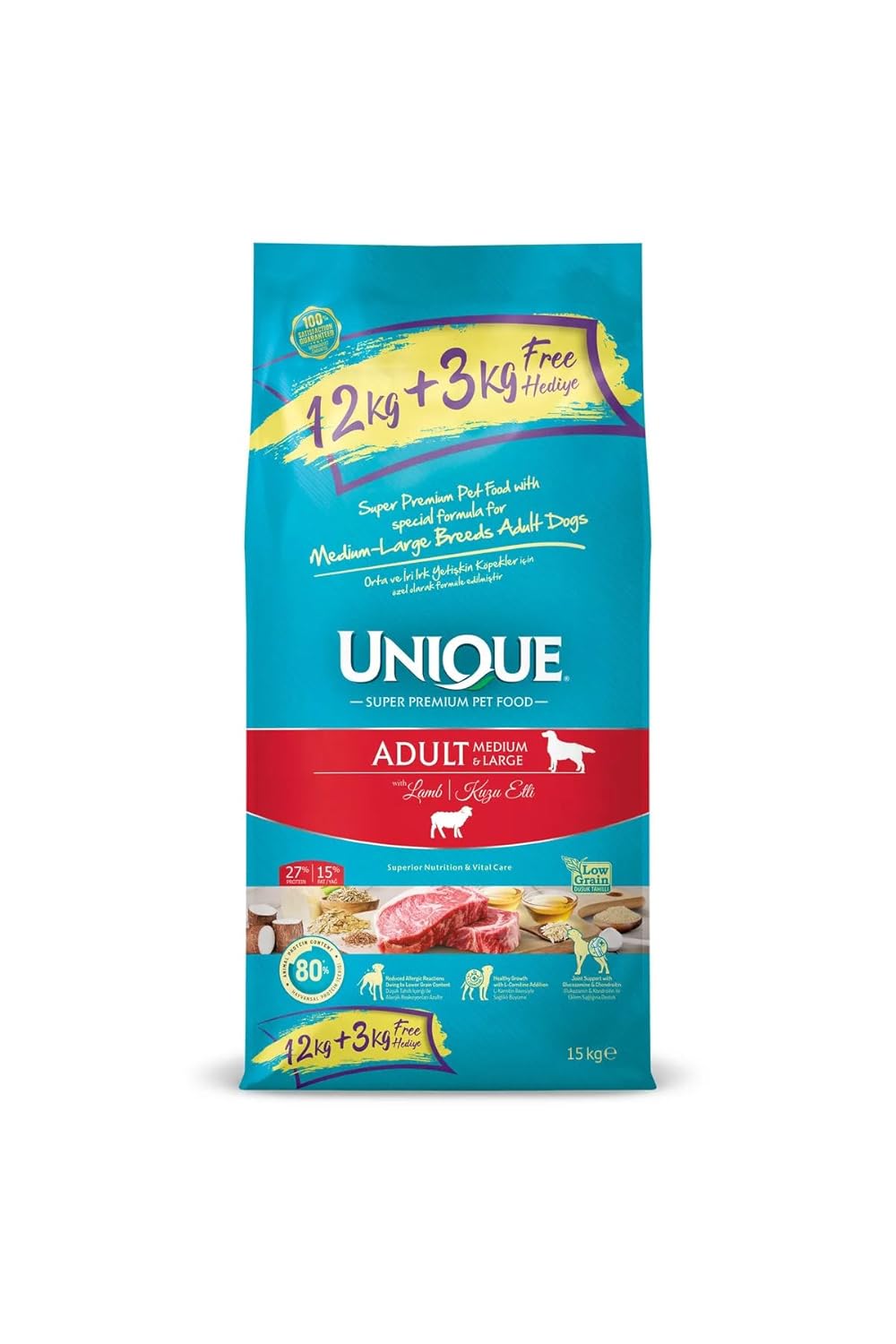 Unique M&L Adult Dog Lamb Rice 12+3 Kg