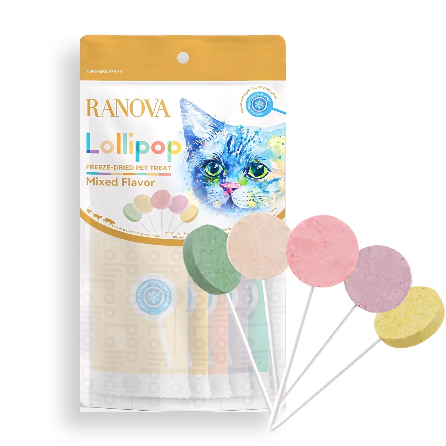 Ranova Kediler için Karışık Lezzetli Lolipop *1.4g 5'li