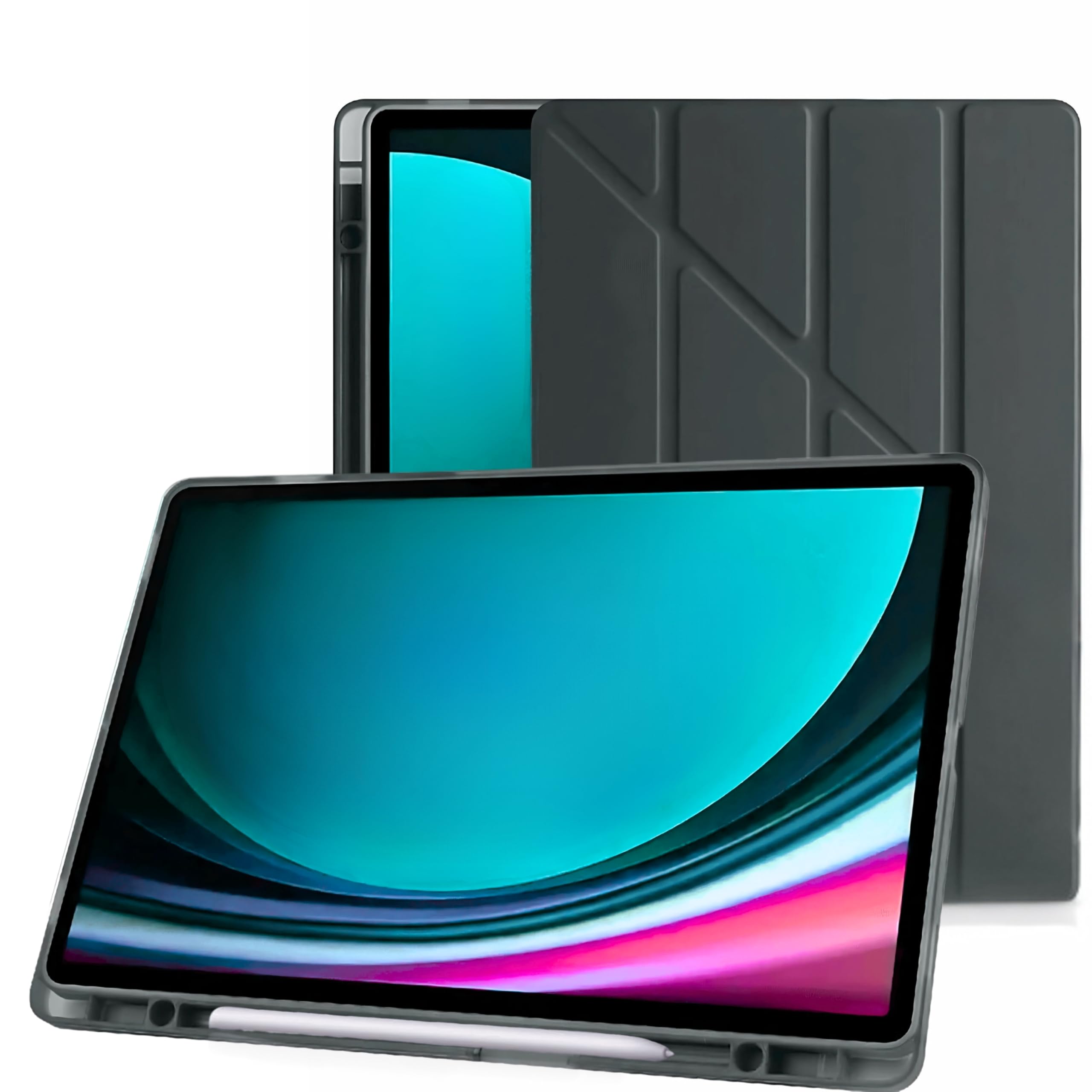 Klasse Samsung Galaxy Tab S9 FE 10.9 inç Uyumlu Smart Kılıf, S Pen Kalemlikli, Trifold, Esnek, Mat, Darbeye Tam Dayanıklı Tablet Kılıfı (Siyah)