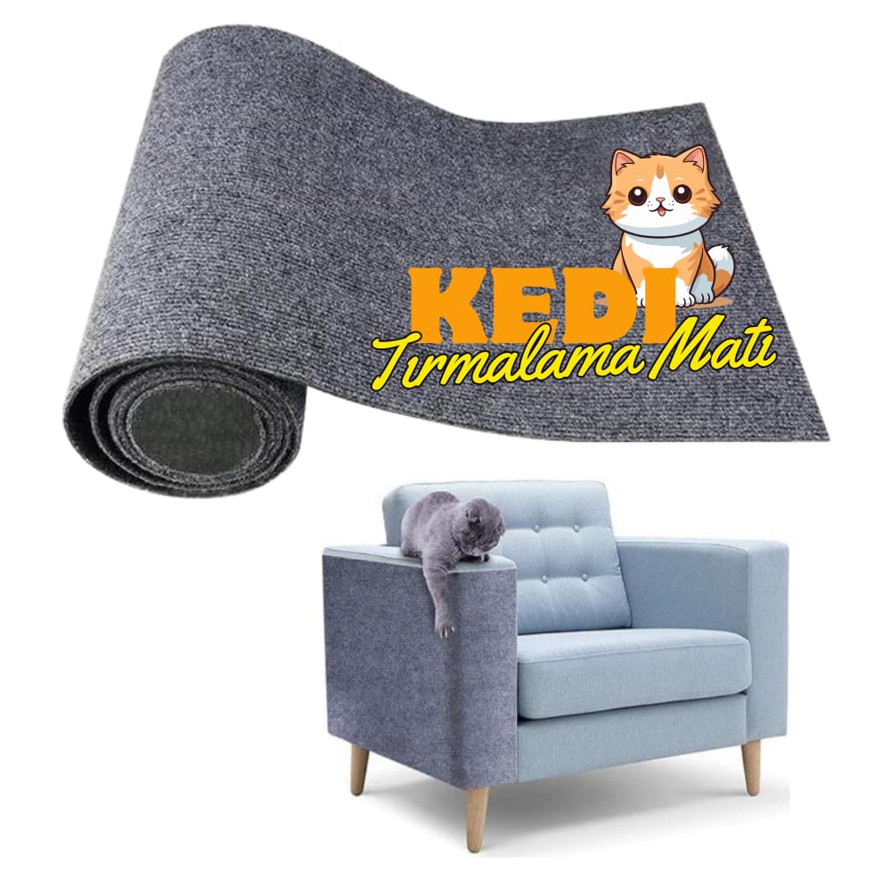 BEYLİNİ Kedi Tırmalama Halısı Yapışkanlı Her Yüzeye Uygulanabilir Kesilebilir Mobilya Koruyucu Mat (Gri, 40x50)