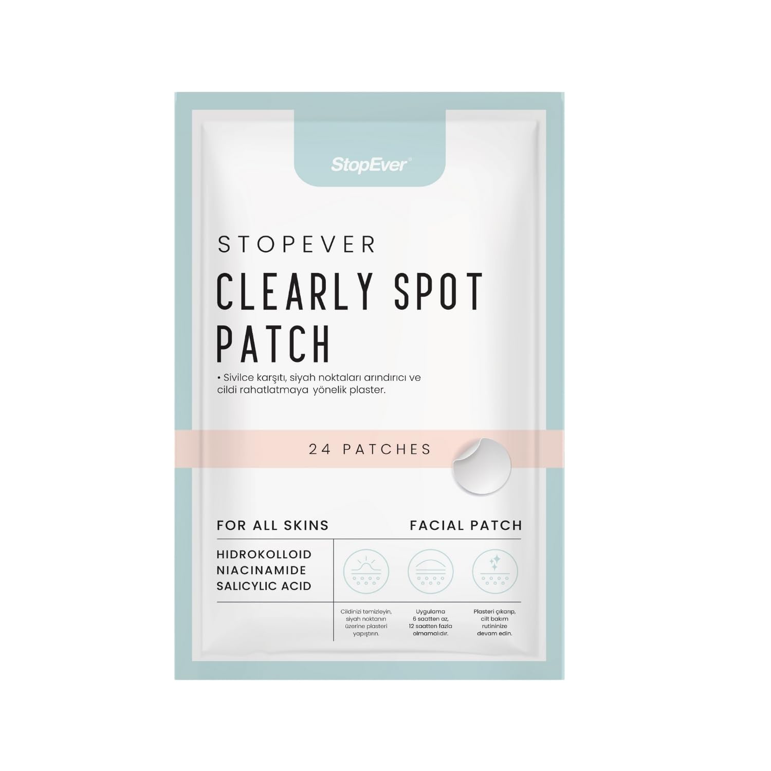 StopEver Clearly Spot Patch, Sivilce Karşıtı Şeffaf Plaster | Şeffaf, Ultra İnce, Hidrokolloid + Niacinamide + Salicylic Asit İçerikli Akne Karşıtı Yüz Bandı | 24 Adet