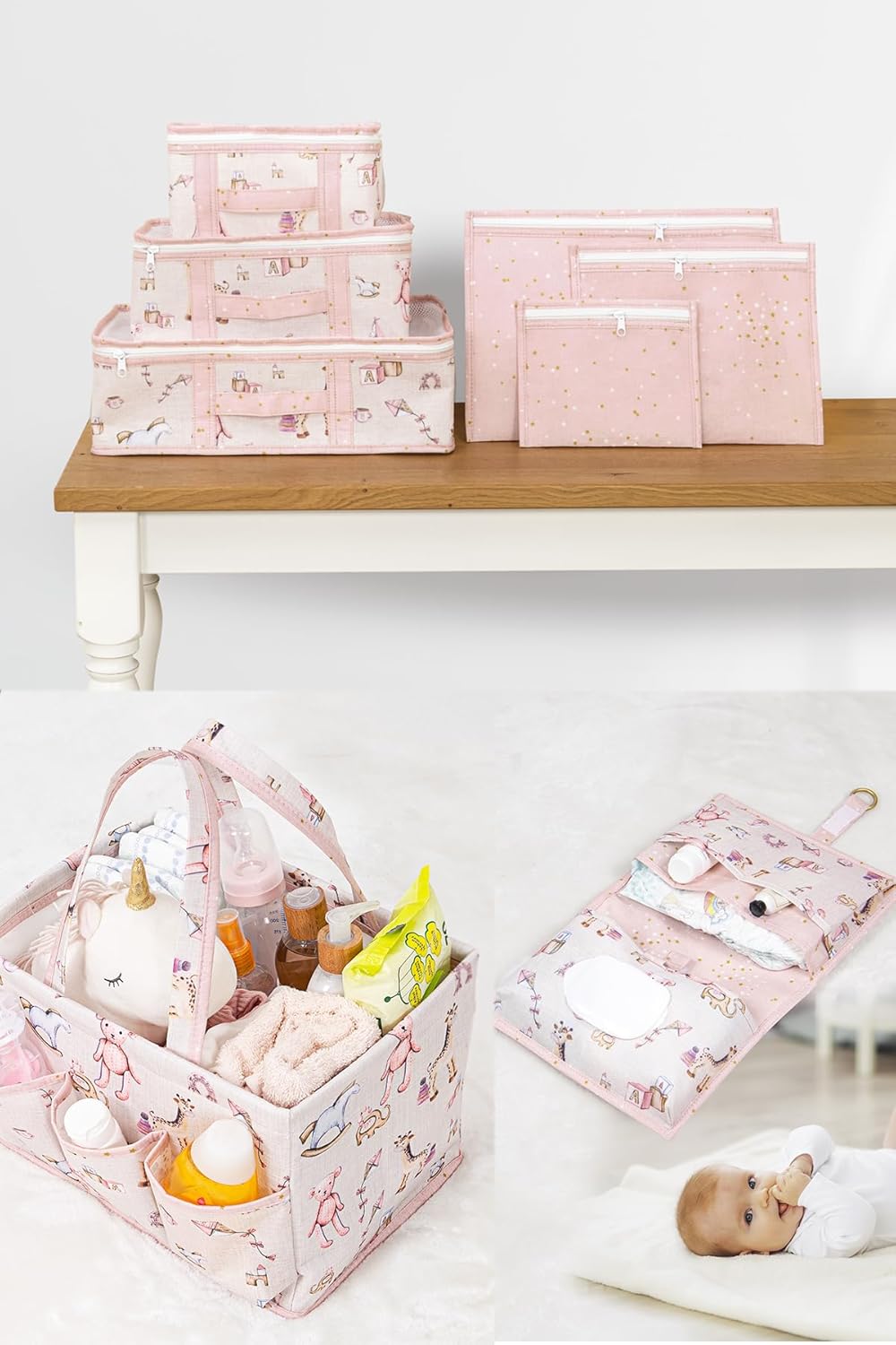 Pazar Kapısı Baby Yeni Doğan Seti - Bavul Organizer, Bakım ve Alt Bakım Çantası (Pembe)