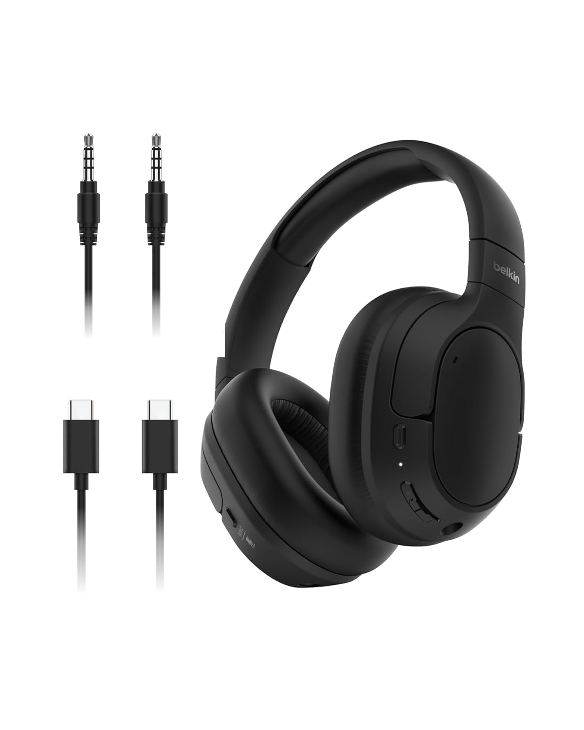 Belkin SoundForm Isolate Aktif Gürültü Engelleyici Kafaüstü Kulaklık – Siyah, 60 Saat Pil Ömrü, Derin Bas, CloudCushion Kulak Yastıkları, Bluetooth 5.4, USB-C ve 3.5mm Bağlantı