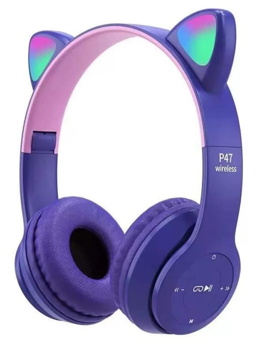 HEARTZ KEDİ KULAKLI RENKLİ BLUETOOTH HD SES KALİTELİ DAHİLİ MİKROFONLU HAFIZA KART GİRİŞLİ 5.0 WİRELESS 6 AYRI RENK BLUETOOTH KULAKLIK (MOR)