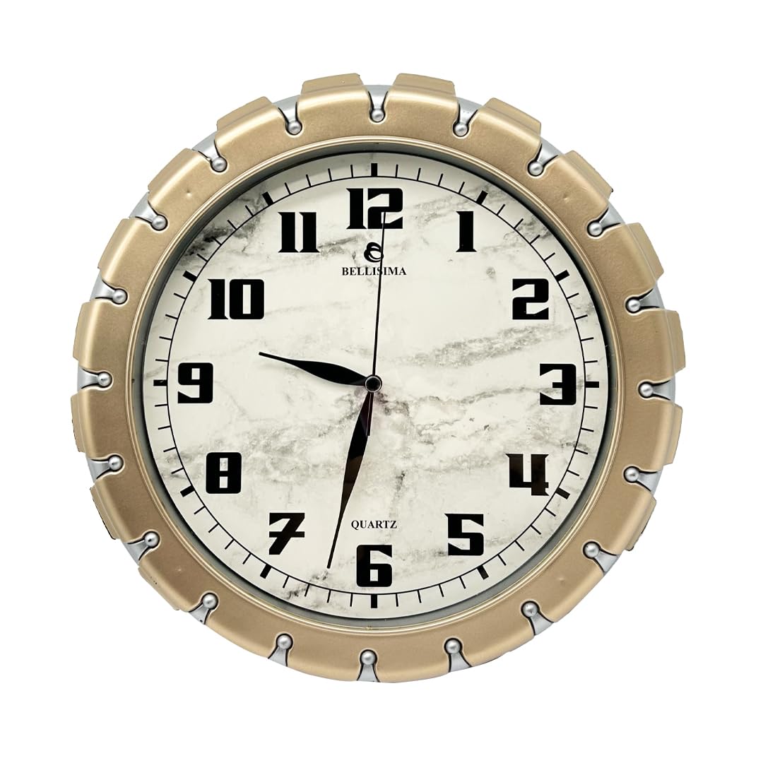 Bellisima BL-1058 Serisi Klasik Kadran Mermer Desenli Sessiz Akar 30 cm Duvar Saati Gold-Gri