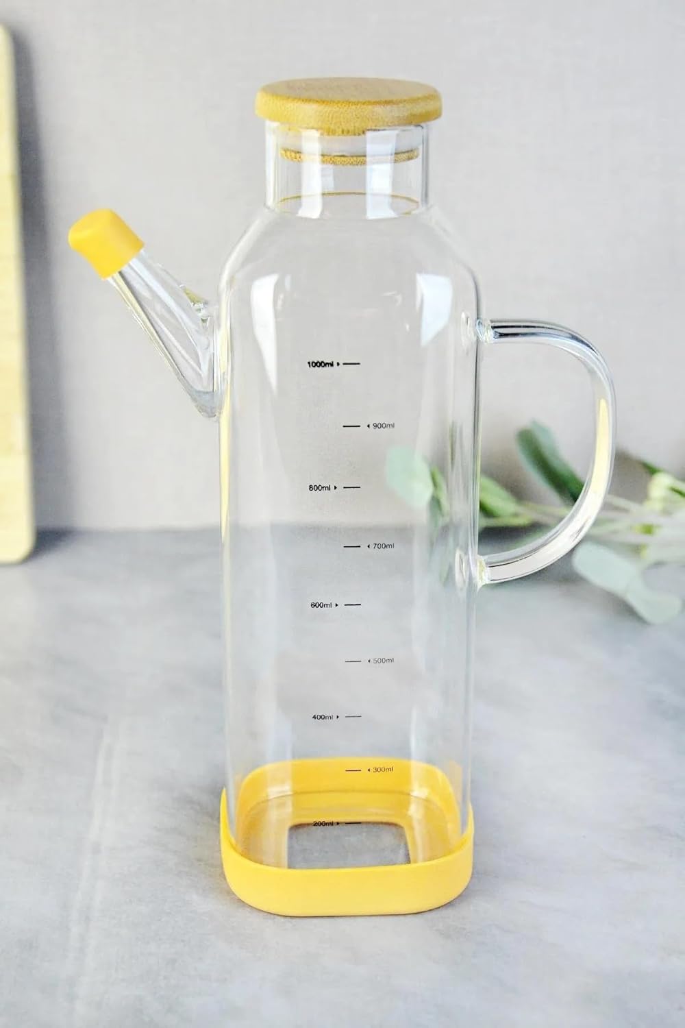 Paçi 1000 ml Bambu Kapaklı Borosilikat Cam Kare Yağlık