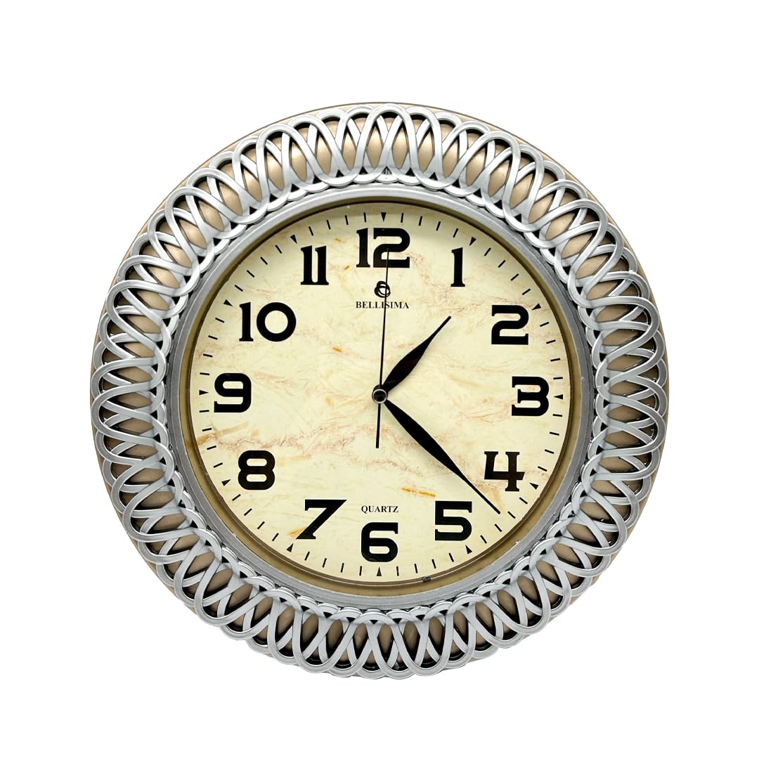 Bellisima BL-1057 Serisi Klasik Kadran İşleme Desenli Sessiz Akar 30 cm Duvar Saati Gold-Gri