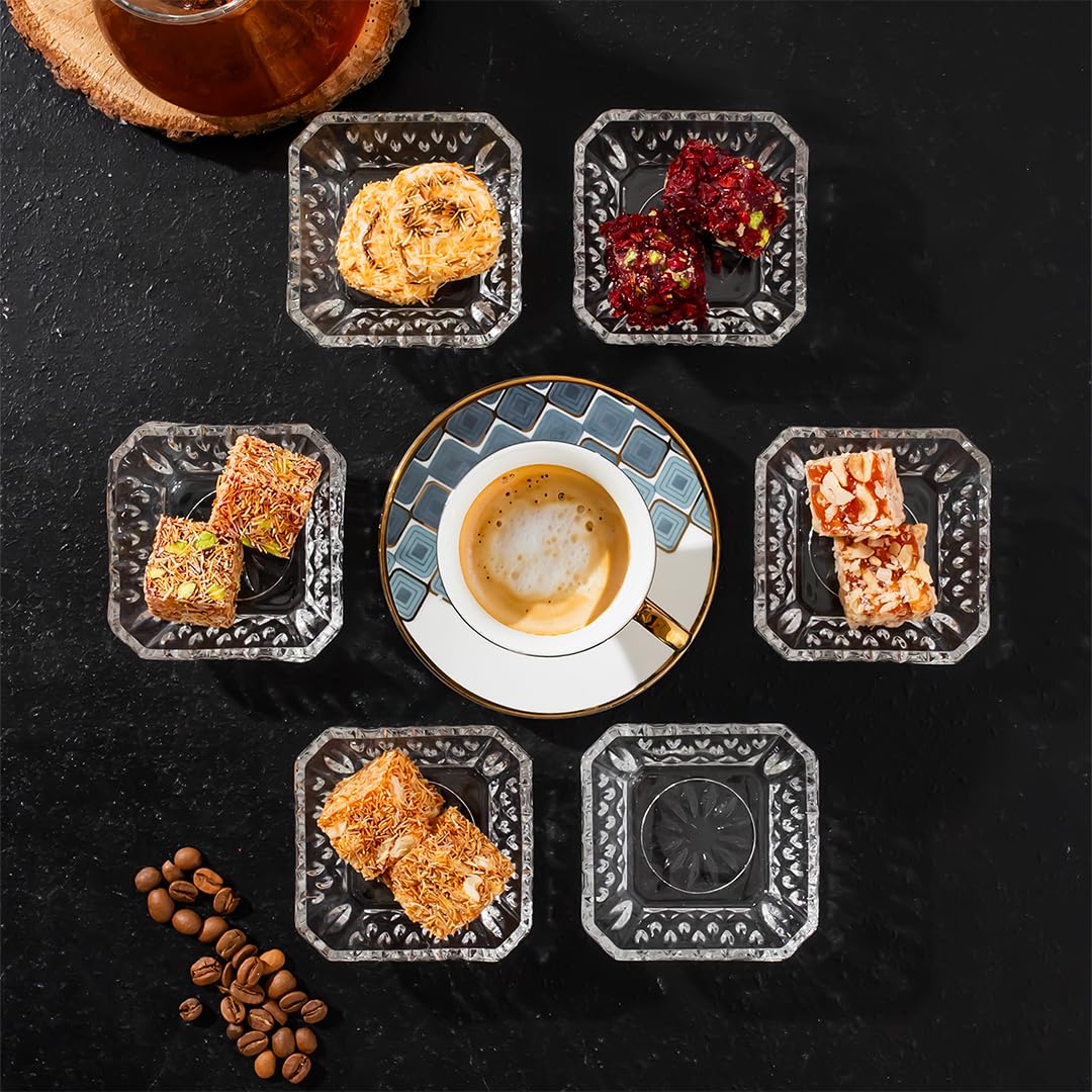Porsima Eylül 6'lı Kahve Yanı Lokumluk Sunumluk Cam Kase Seti Mini İkramlık Şekerlik, Reçellik, Sosluk Kase