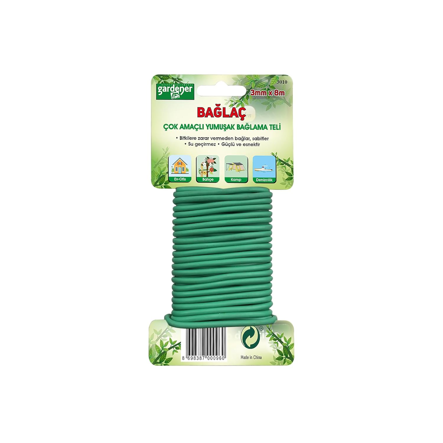 Gardener 3010 Bağlaç, Çok Amaçlı Yumuşak Bağlama Teli - 3Mm X 8M