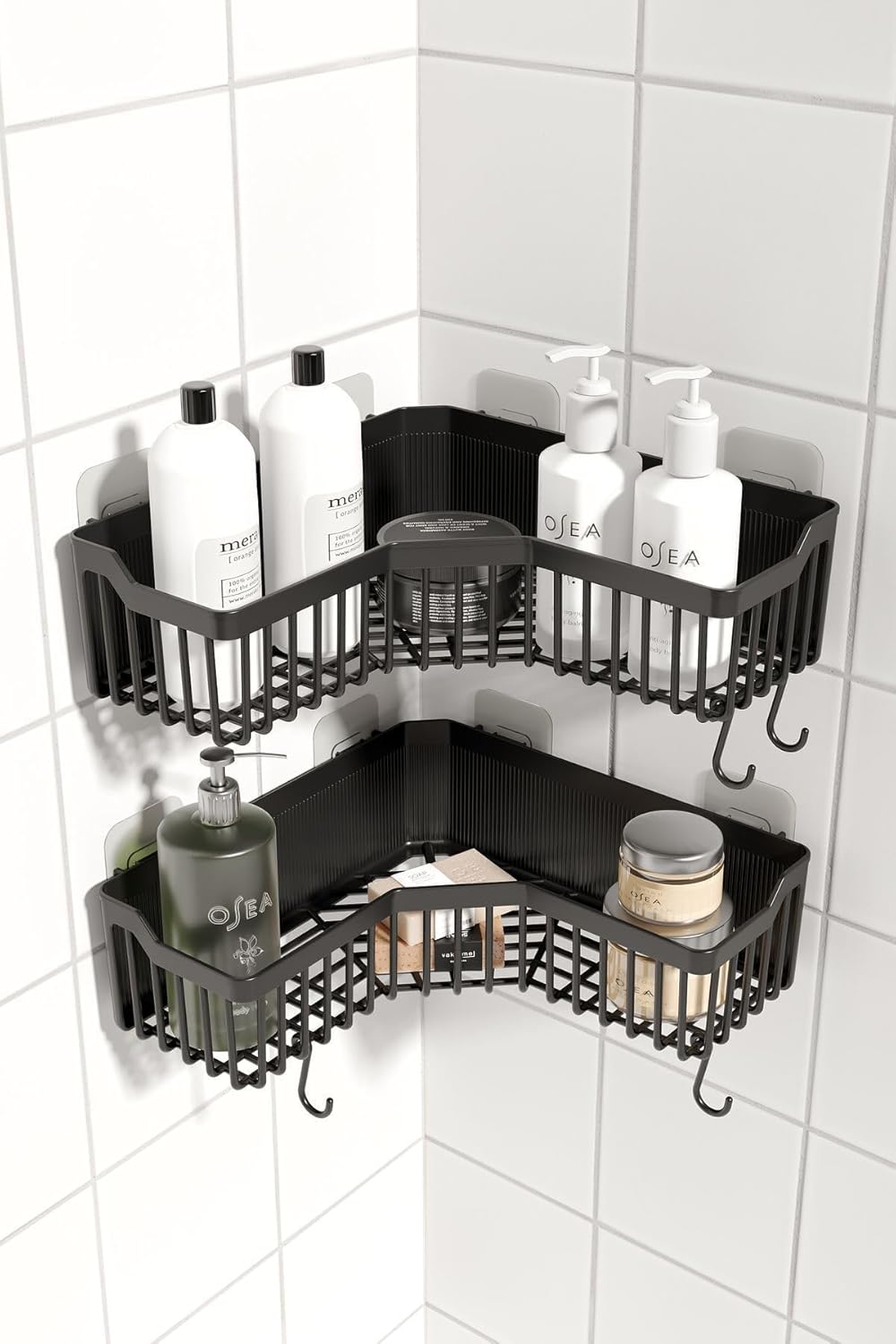 ATA HOME Banyor Köşelik Yapışkanlı Banyo Rafı, 2'li Banyo Düzenleyici, Duş Rafı Organizer Şampuanlık, Plastik
