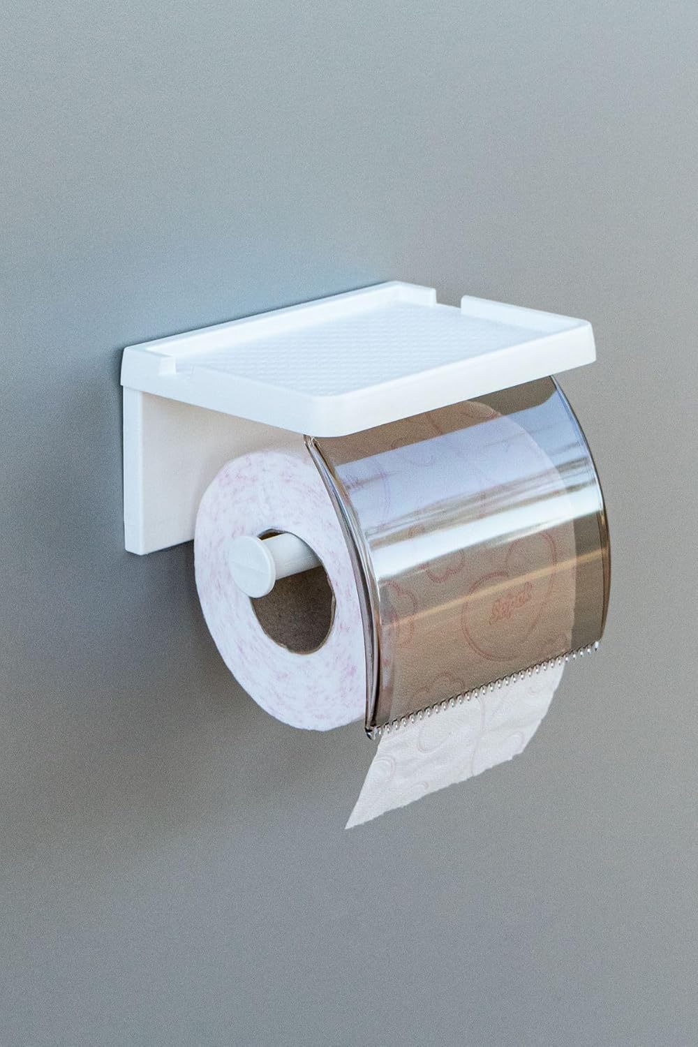 ATA HOME Yapışkanlı Kapaklı Tuvalet Kağıdı Askısı Banyo Tuvalet Kağıtlığı Aparatı Peçetelik Organizer Plastik, Beyaz