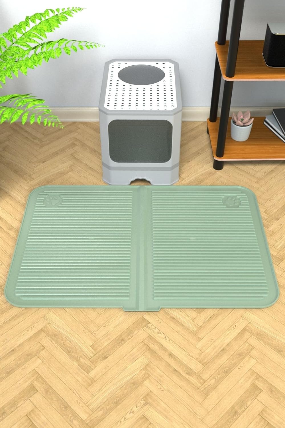 ATA HOME Silikon Mama ve Kum Matı Havuzlu Yıkanabilir Kedi Tuvaleti Önü Kedi Kumu Paspası Büyük Boy 40x60, Yeşil