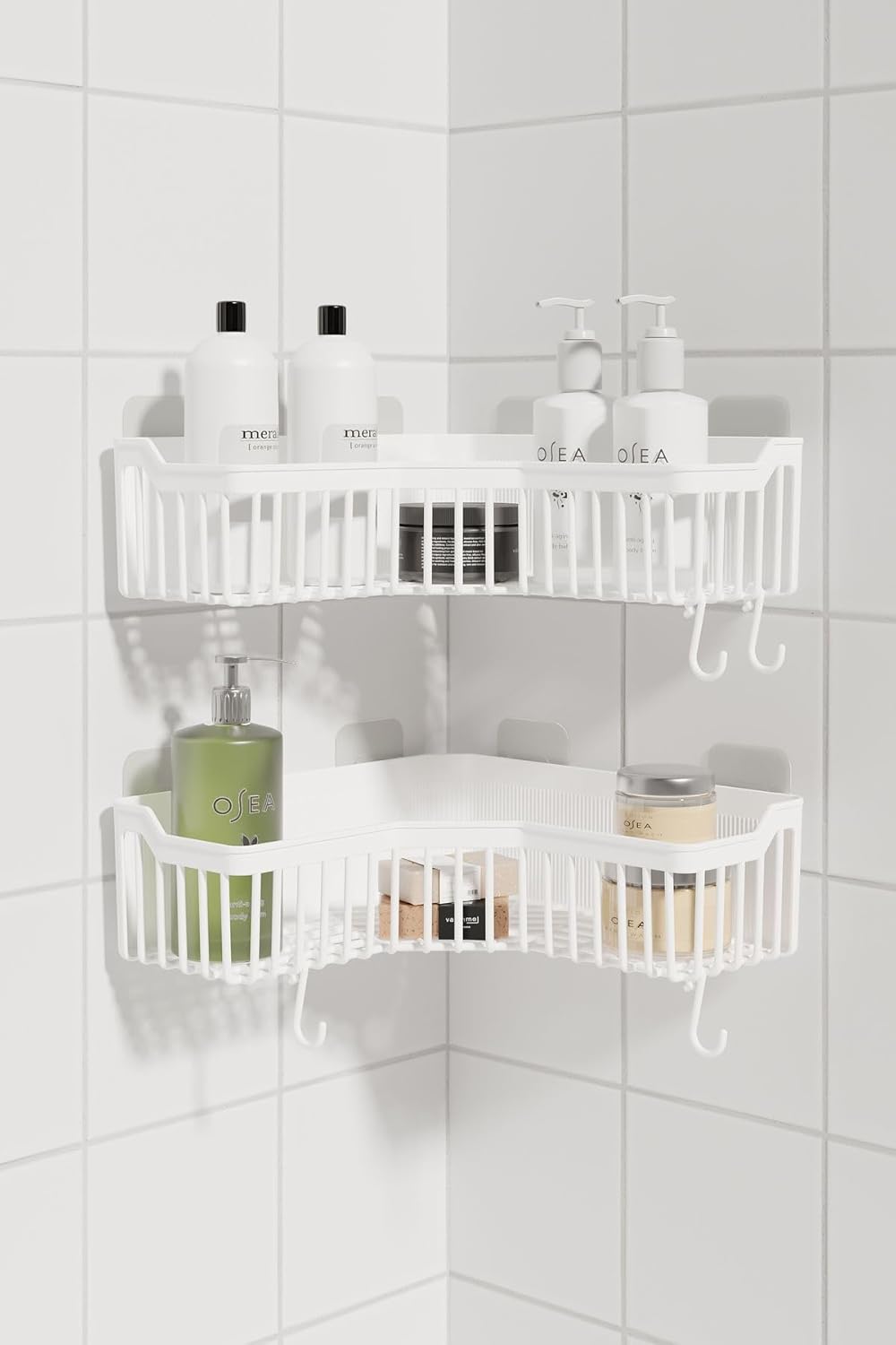 ATA HOME Banyor Köşe Yapışkanlı Banyo Rafı, 2'li Banyo Düzenleyici, Duvar Duş Rafı Bany Organizer Şampuanlık