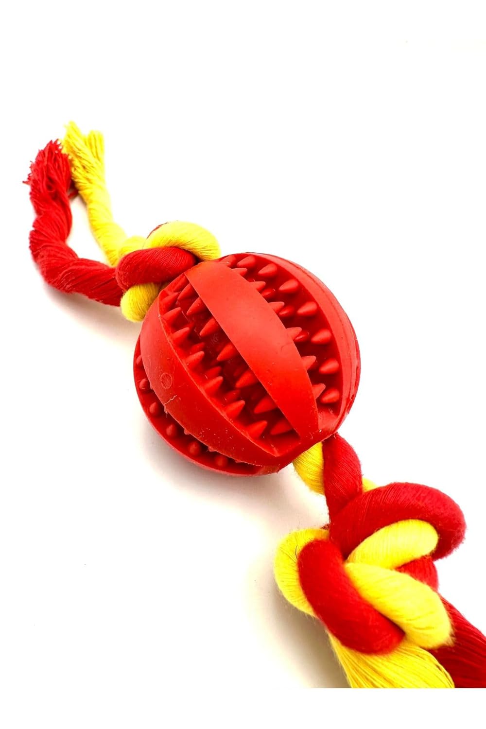 Tasma Market Ödül Maması Saklama Kısımlı Diş İpi Köpek Eğitim Topu Oyuncağı Sarı-Kırmızı