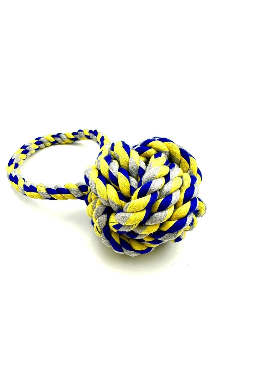 Tasma Market Dayanıklı Tutma Kulplu Köpek Eğitim Topu Oyuncağı Sarı-Lacivert