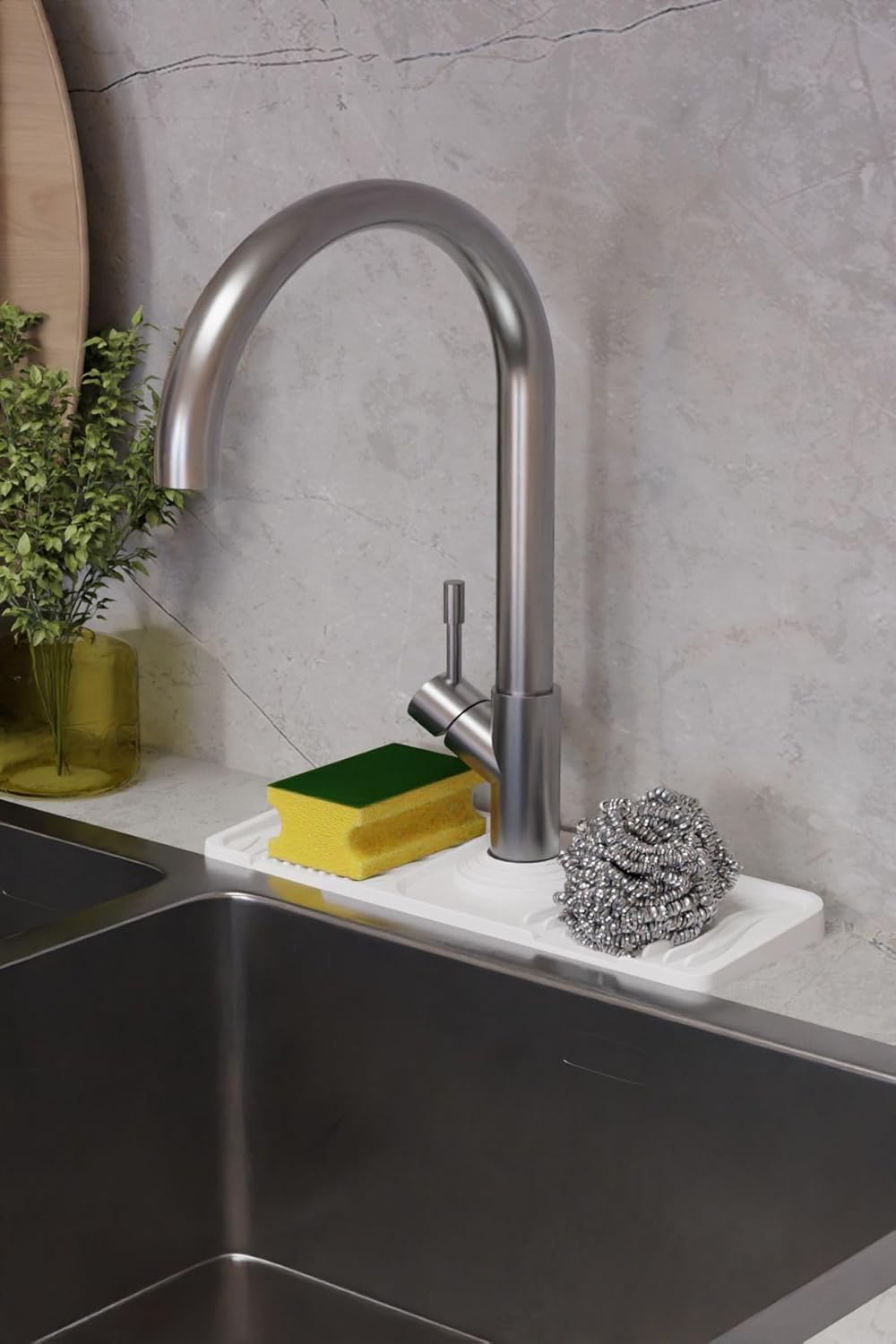 ATA HOME Musluk Matı Elastik Silikon Mutfak Ve Banyo İçin Lavobo Su Tutucu Musluk Ve Batarya Matı, Beyaz