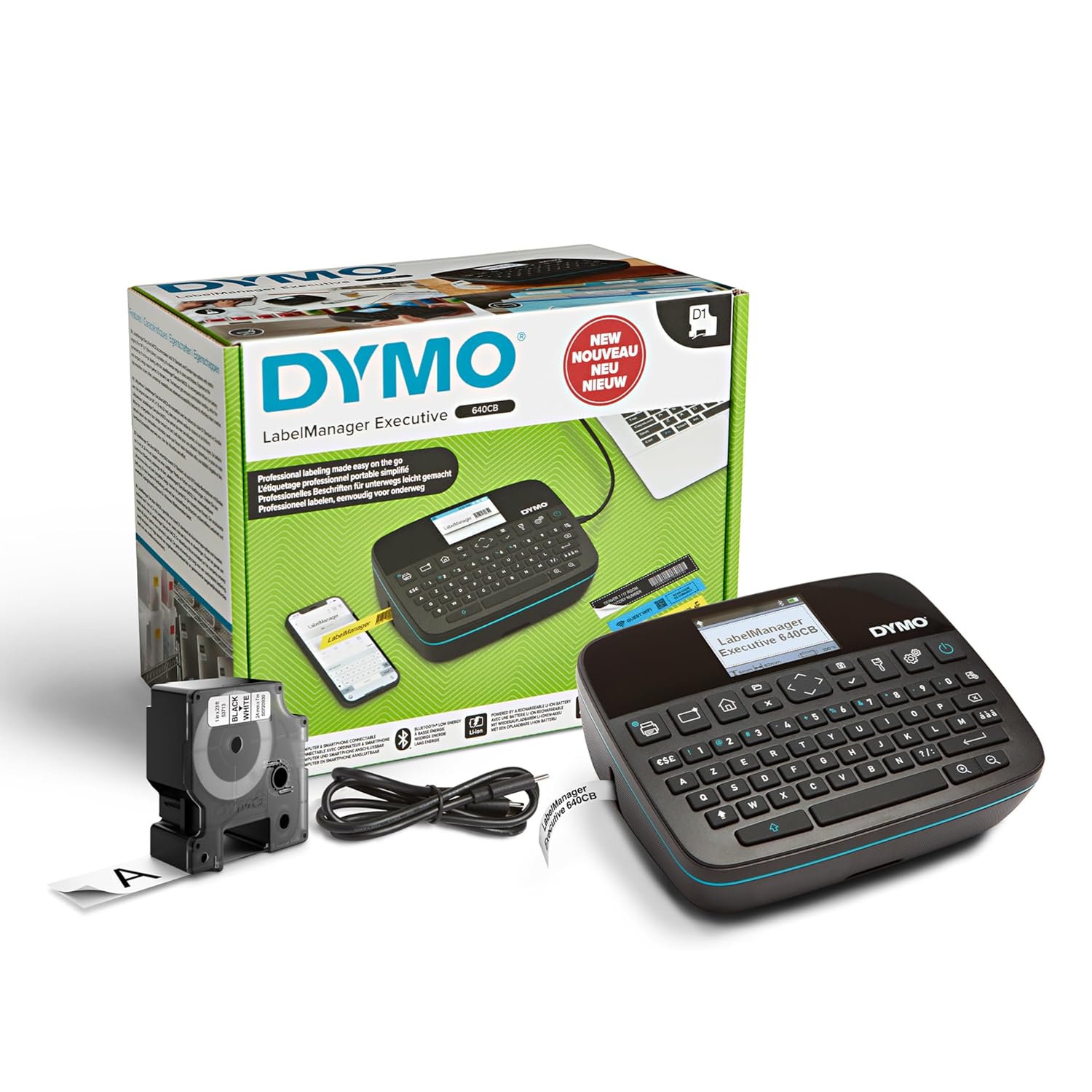 DYMO LabelManager Executive 640 CB Taşınabilir Etiket Yazıcısı | QWERTY Klavyeli Kompakt Etiketleme Makinesi | Bluetooth ve USB Bağlantısı | DYMO D1 Standart ve Dayanıklı Etiketlerle Uyumlu