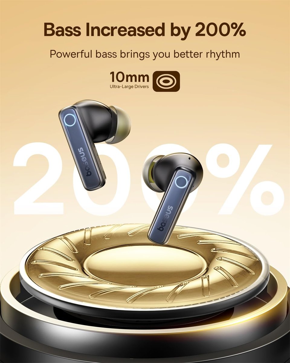 Baseus Bowie 35 TWS Bluetooth Kulak İçi Kulaklık, 50 dB ANC, 6 Mikrofon ENC, 65 Saate Kadar Pil Ömrü, IPX4, Siyah