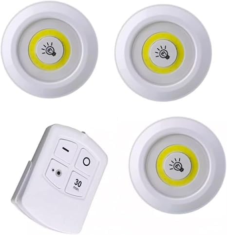 SQUADO 3'lü set, pille çalışır, uzaktan kumandalı, ayarlanabilir parlaklık ayarı, otomatik kapanma, kablosuz montaj, yapışkan bant ile, LED ışık, pille çalışır