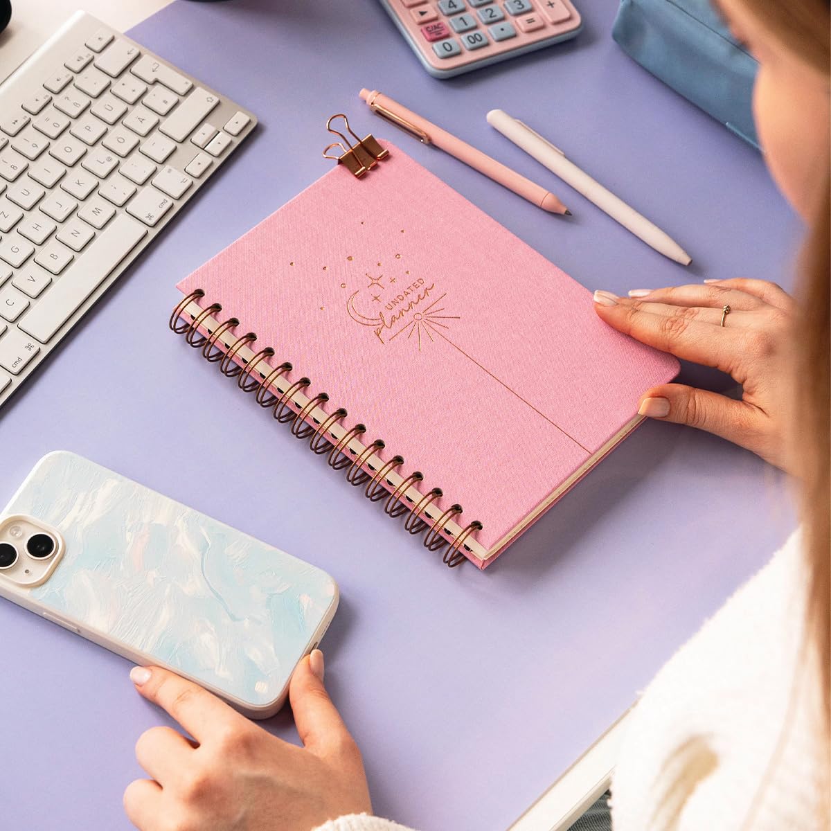 PAPERORA A5 Spiralli Keten Süresiz Planlayıcı Ajanda Şeker Pembe