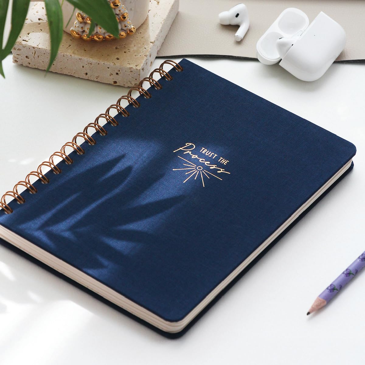 PAPERORA A5 Spiralli Sert Kapak Keten Noktalı Tarihsiz Not Defteri Lacivert