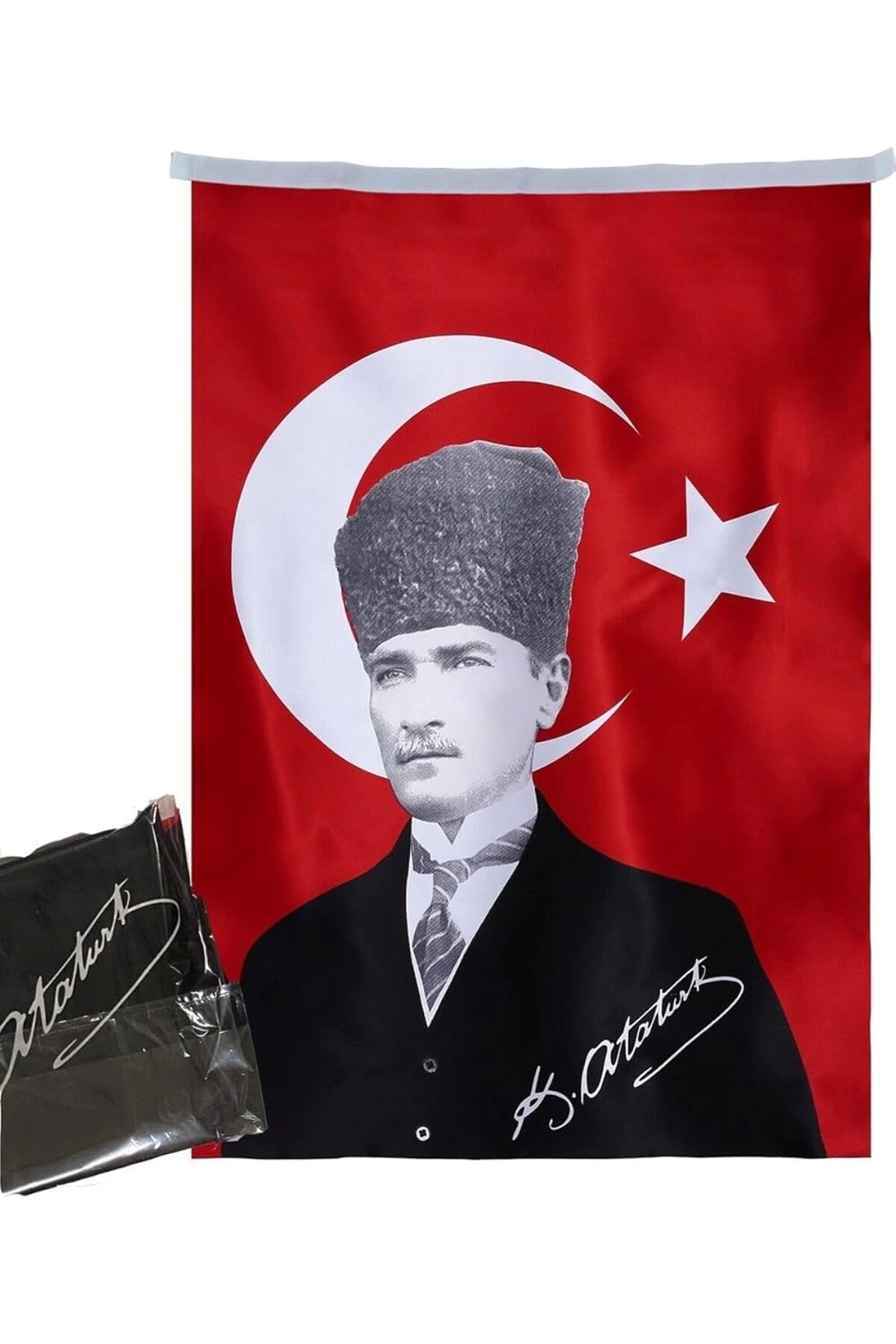 Asilmeydan Türk Bayrağı Kalpaklı Atatürk Fotoğraflı Türkiye Bayrağı 70x105 cm