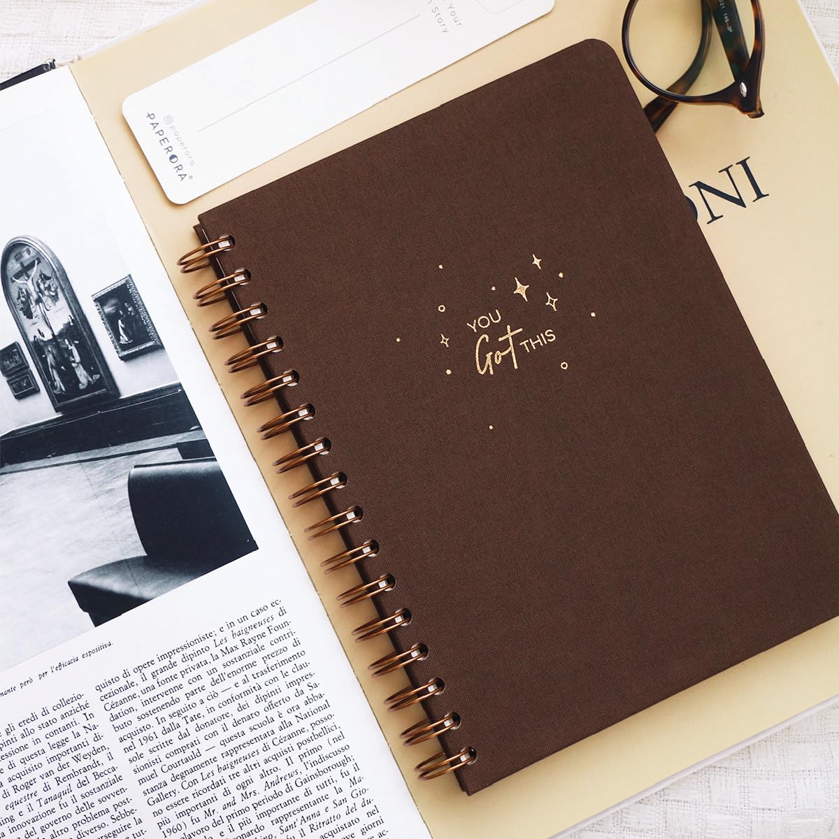 PAPERORA A5 Spiralli Sert Kapak Keten Düz Çizgisiz Tarihsiz Not Defteri Kahverengi