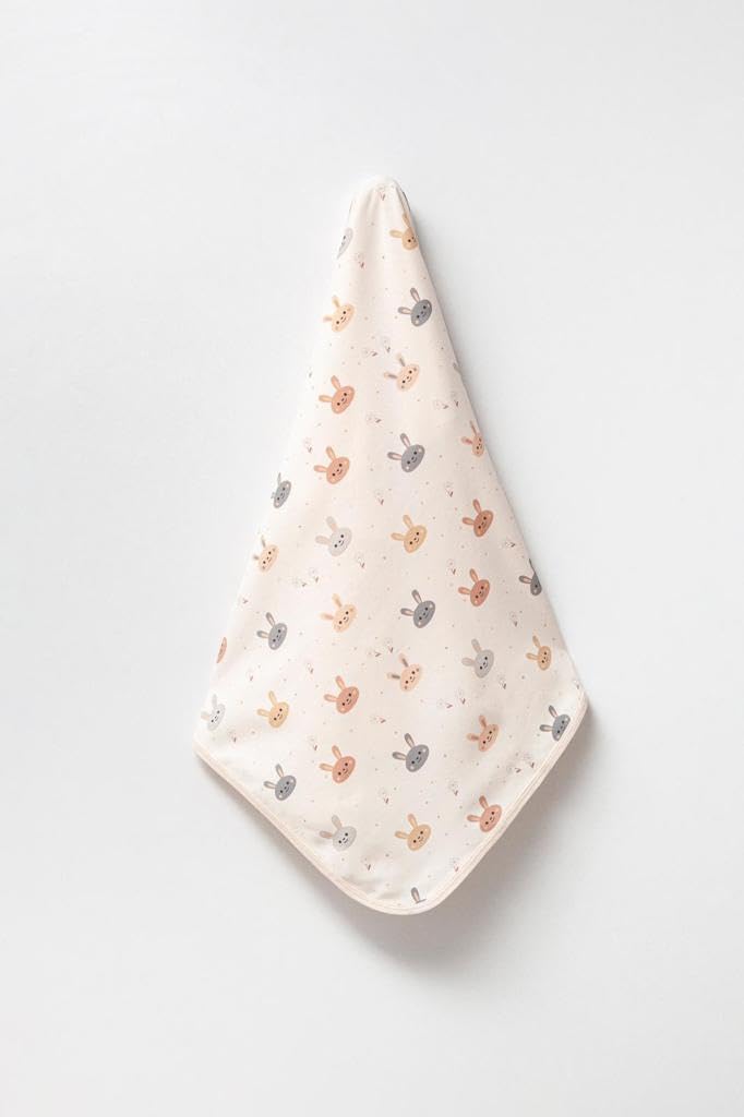 BY BUBBLES %100 PAMUK BASKILI, ÇİFT KATLI BEBEK BATTANİYESİ (TAVŞAN)