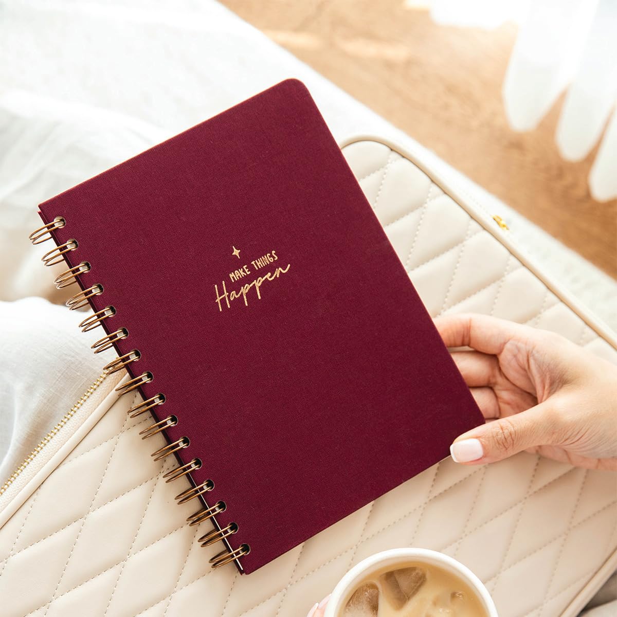 PAPERORA A5 Spiralli Sert Kapak Keten Düz Çizgisiz Tarihsiz Not Defteri Bordo