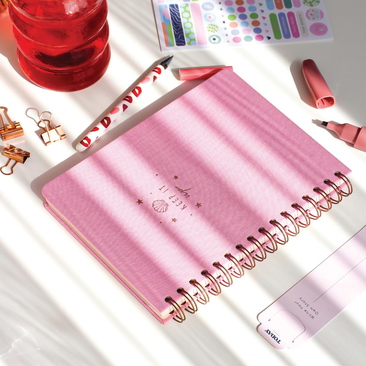 PAPERORA A5 Spiralli Sert Kapak Keten Noktalı Tarihsiz Not Defteri Şeker Pembe