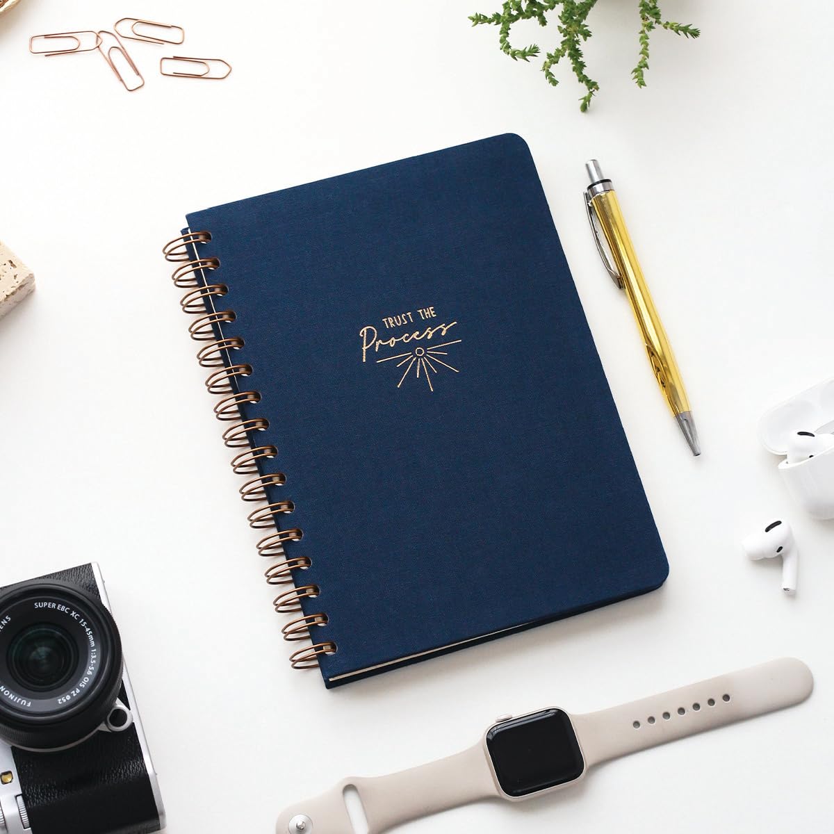 PAPERORA A5 Spiralli Sert Kapak Keten Çizgili Tarihsiz Not Defteri Lacivert