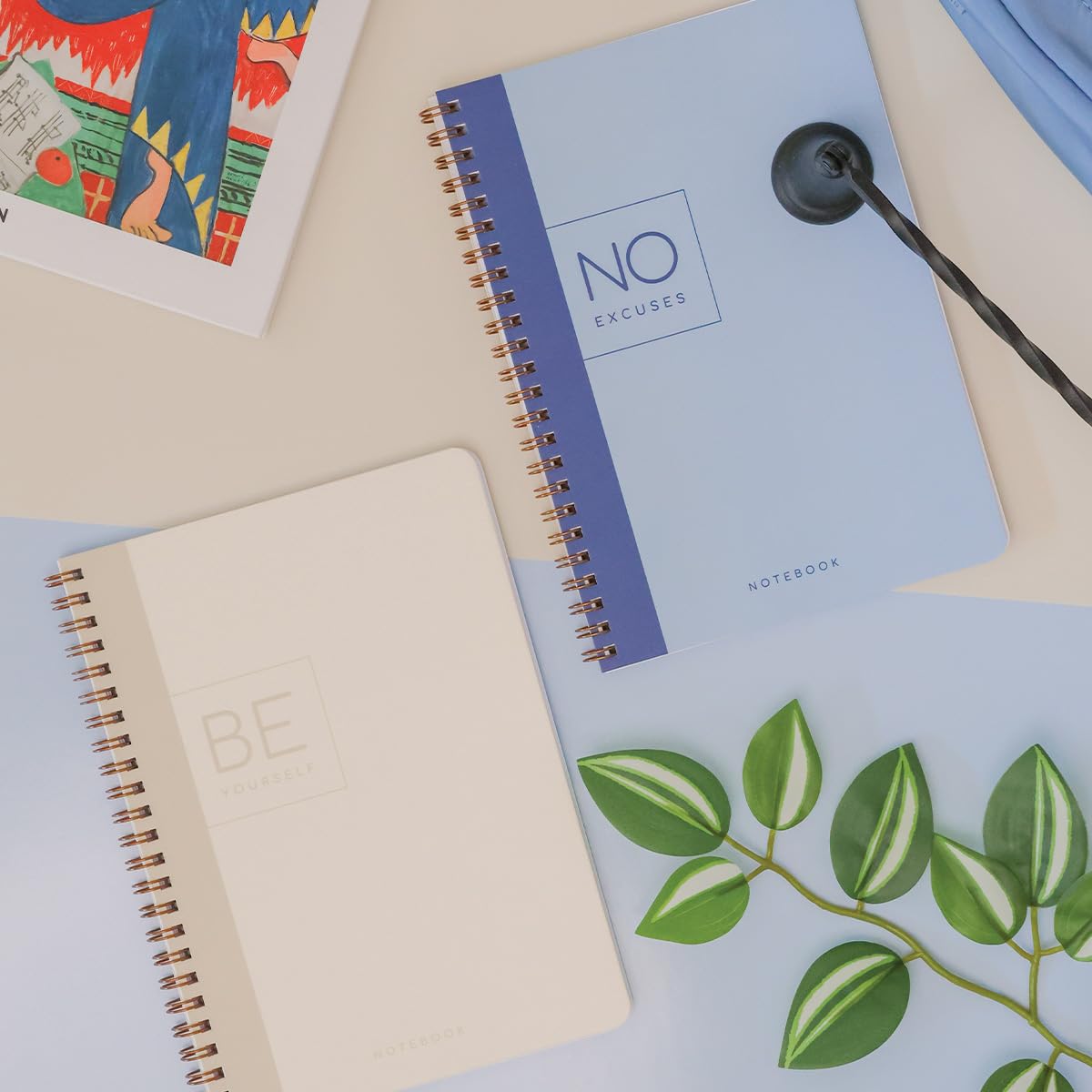 PAPERORA A5 Spiralli Karton Kapak Kareli Okul Defteri 80 yaprak 2'li Set - Ders Programlı - Lacivert/Bej